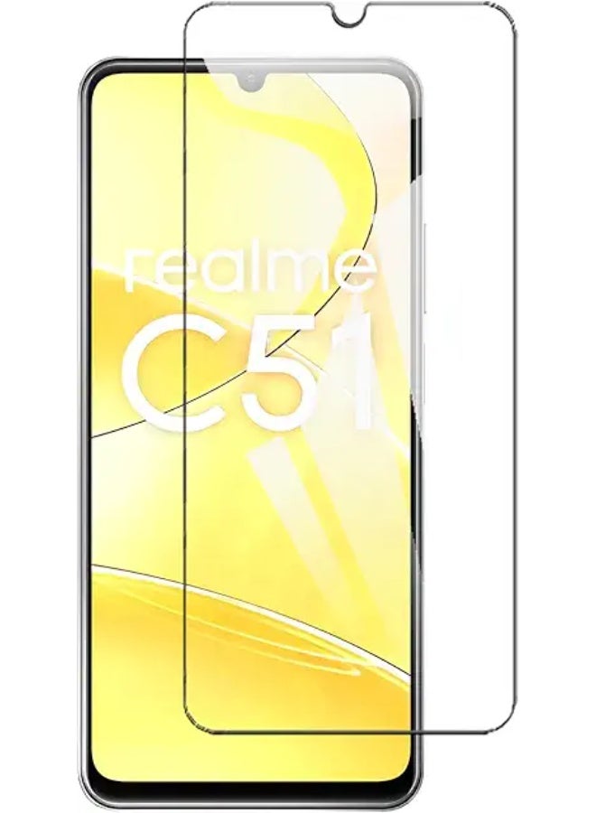 حماية شاشة لجهاز Realme C51 ، زجاج مقسى 5D بصلابة 9H، خالي من الفقاعات، حماية شاشة HD واضحة لجهاز Realme C51